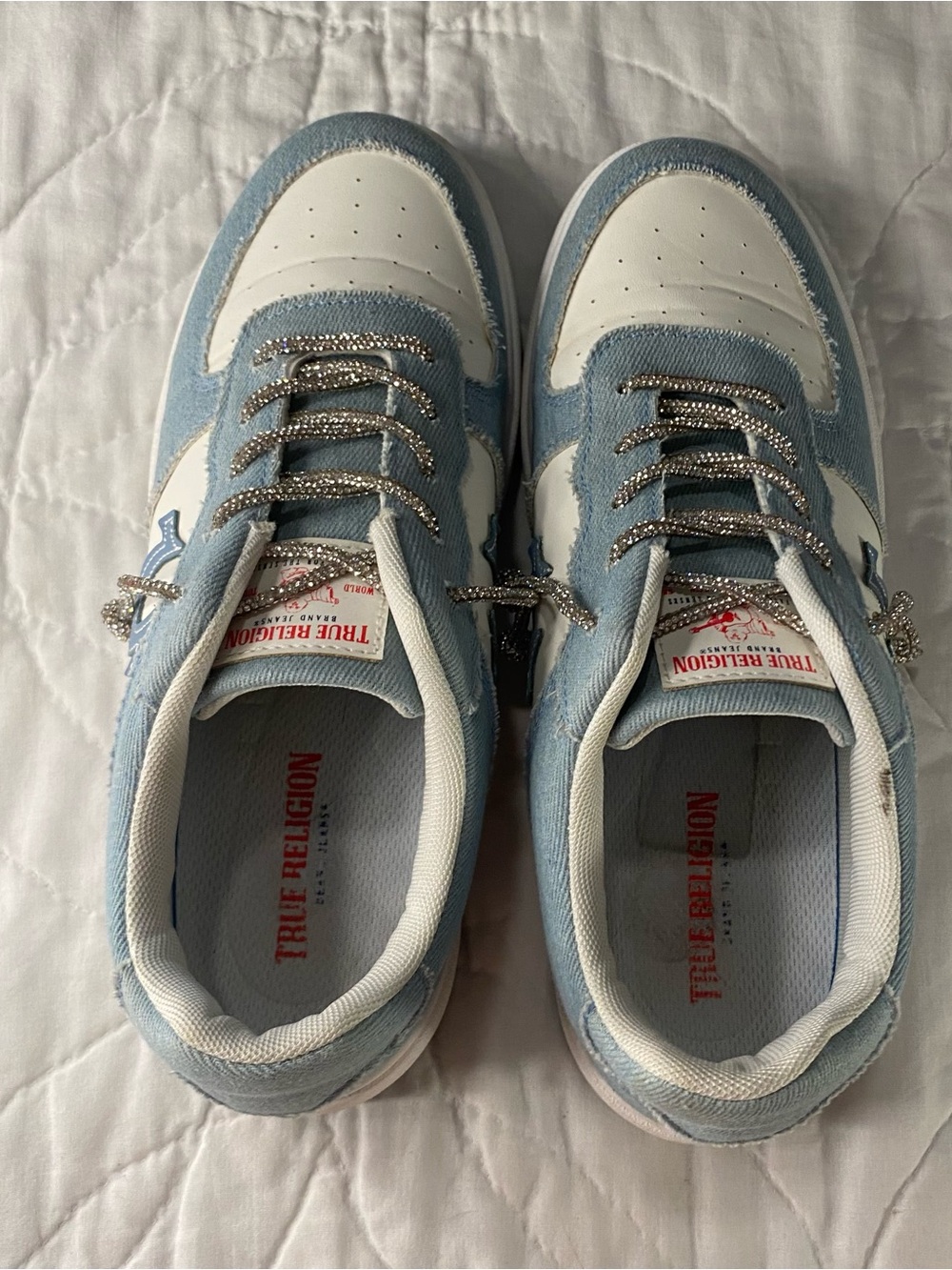 MODERN True Religion Rhinestone/Denim/White Sneakers 👟✨Great condition|Size W10 - Picture 4 of 5